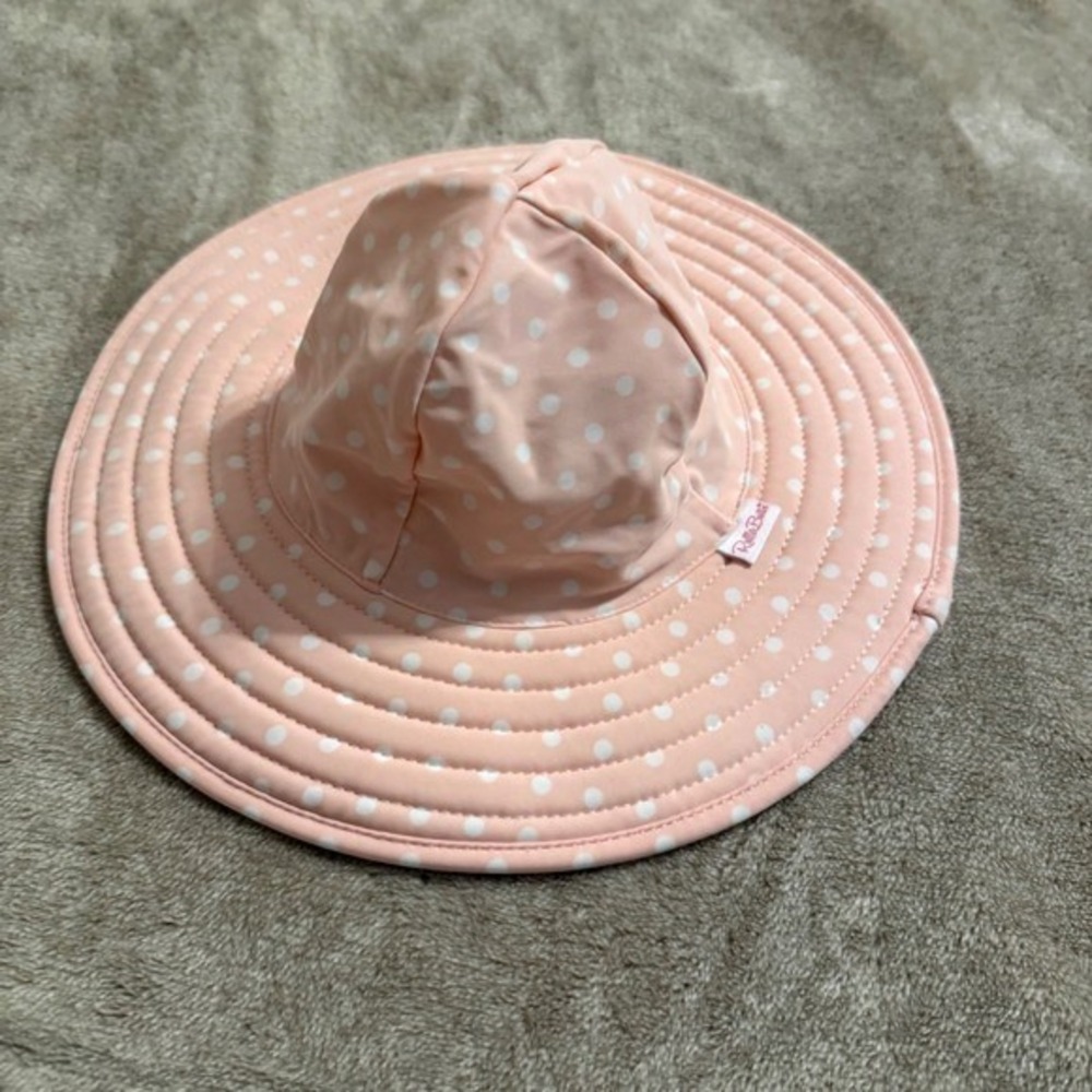 RuffleButts Baby Girls Pink Polka Dot Reversible Sun Hat 0-12m Swim Beach Hat